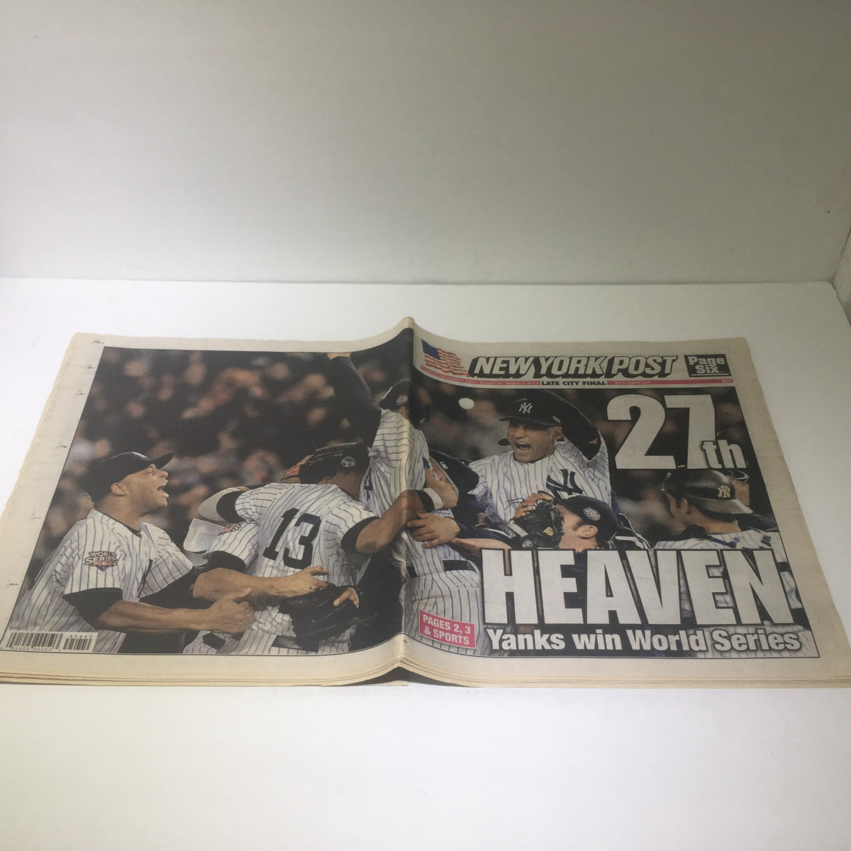 New York Post from Nov 5, 2009, featuring the headline '27th Heaven Yanks Win World Series' with images of New York Yankees players celebrating.