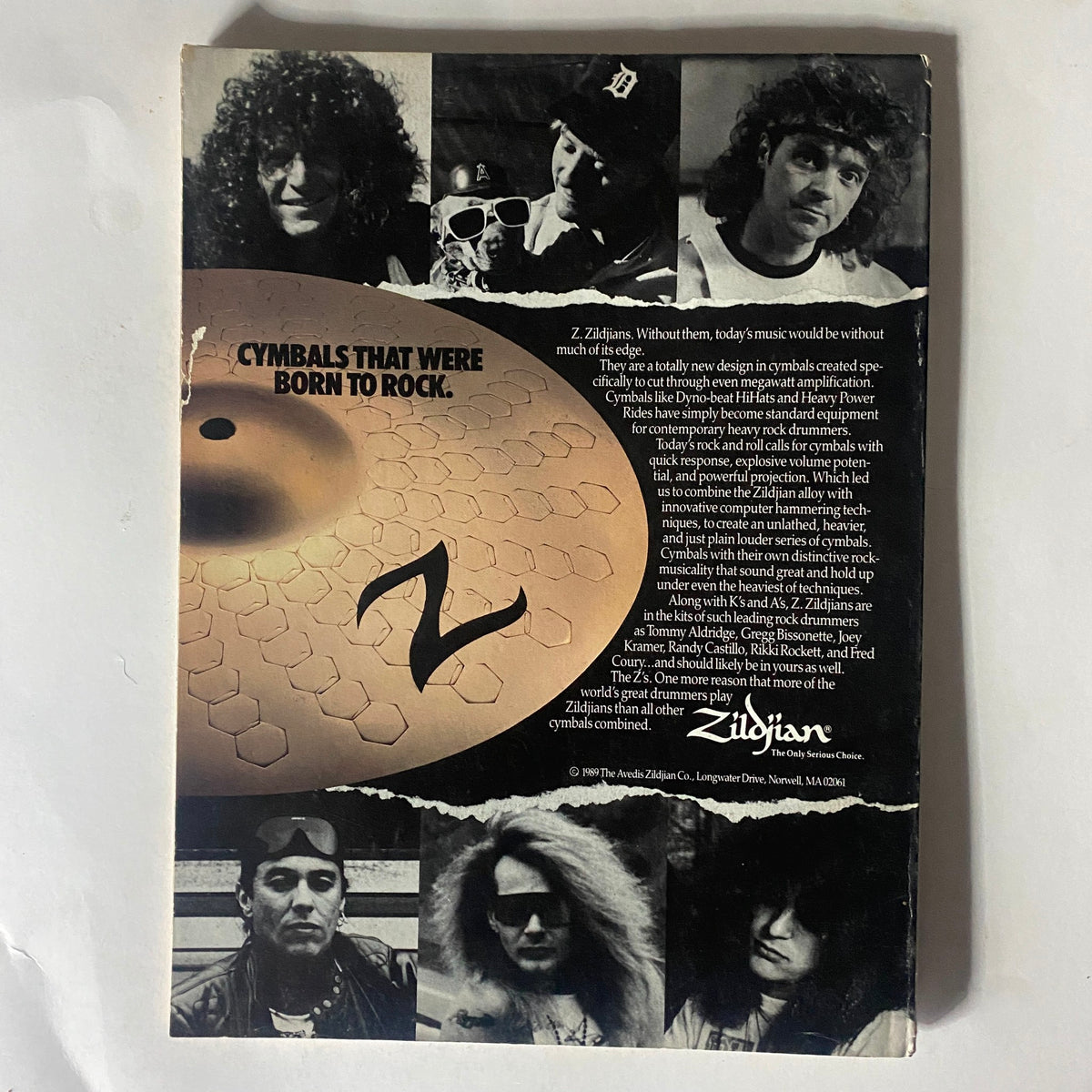 Back cover of Modern Drummer Magazine September 1989, featuring Zildjian cymbals advertisement with images of famous drummers.