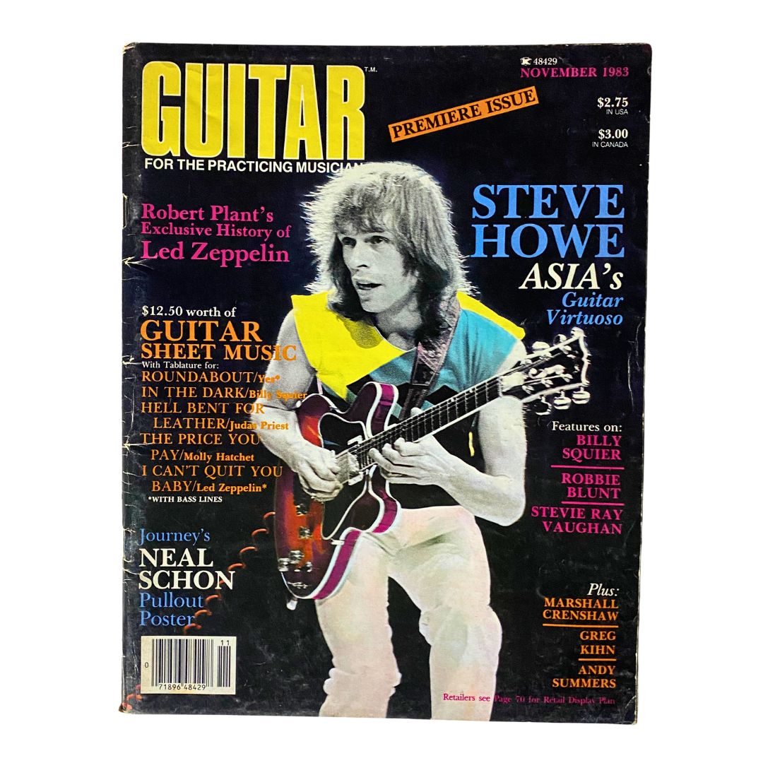 Vintage Guitar Magazine November 1983 cover featuring Steve Howe, guitar virtuoso of Asia, with an in-depth interview and features on guitar techniques and rock music history.
