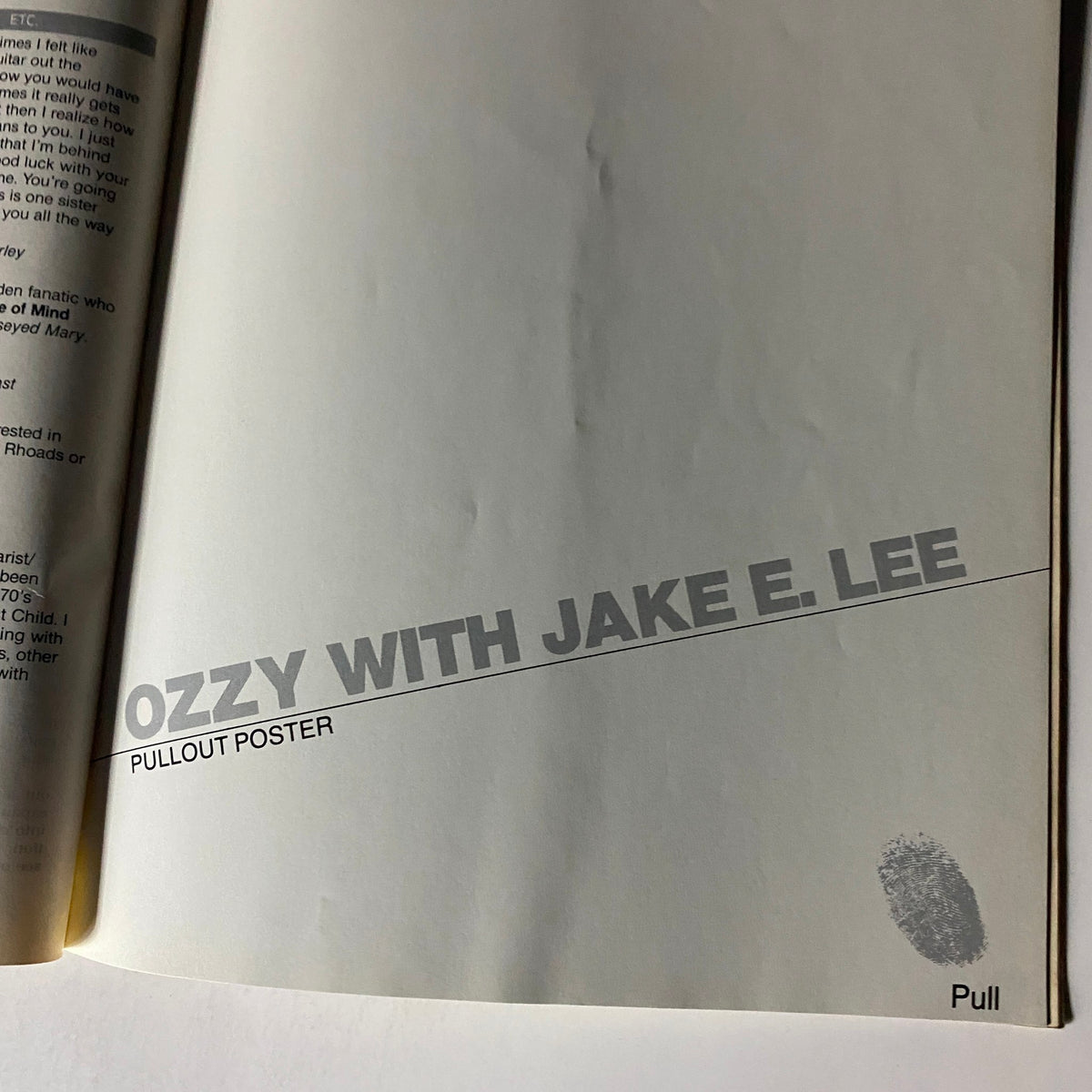 Pullout poster page from VTG Guitar Magazine April 1985, featuring Ozzy Osbourne with Jake E. Lee.