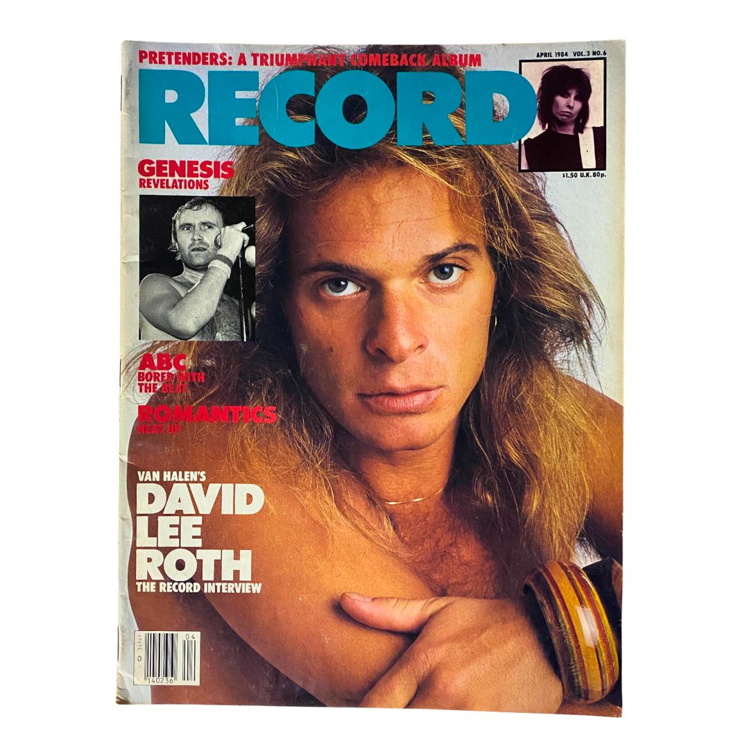VTG Record Magazine April 1984 Vol 3 No. 6 featuring David Lee Roth on the cover, showcasing his long hair and charismatic pose.