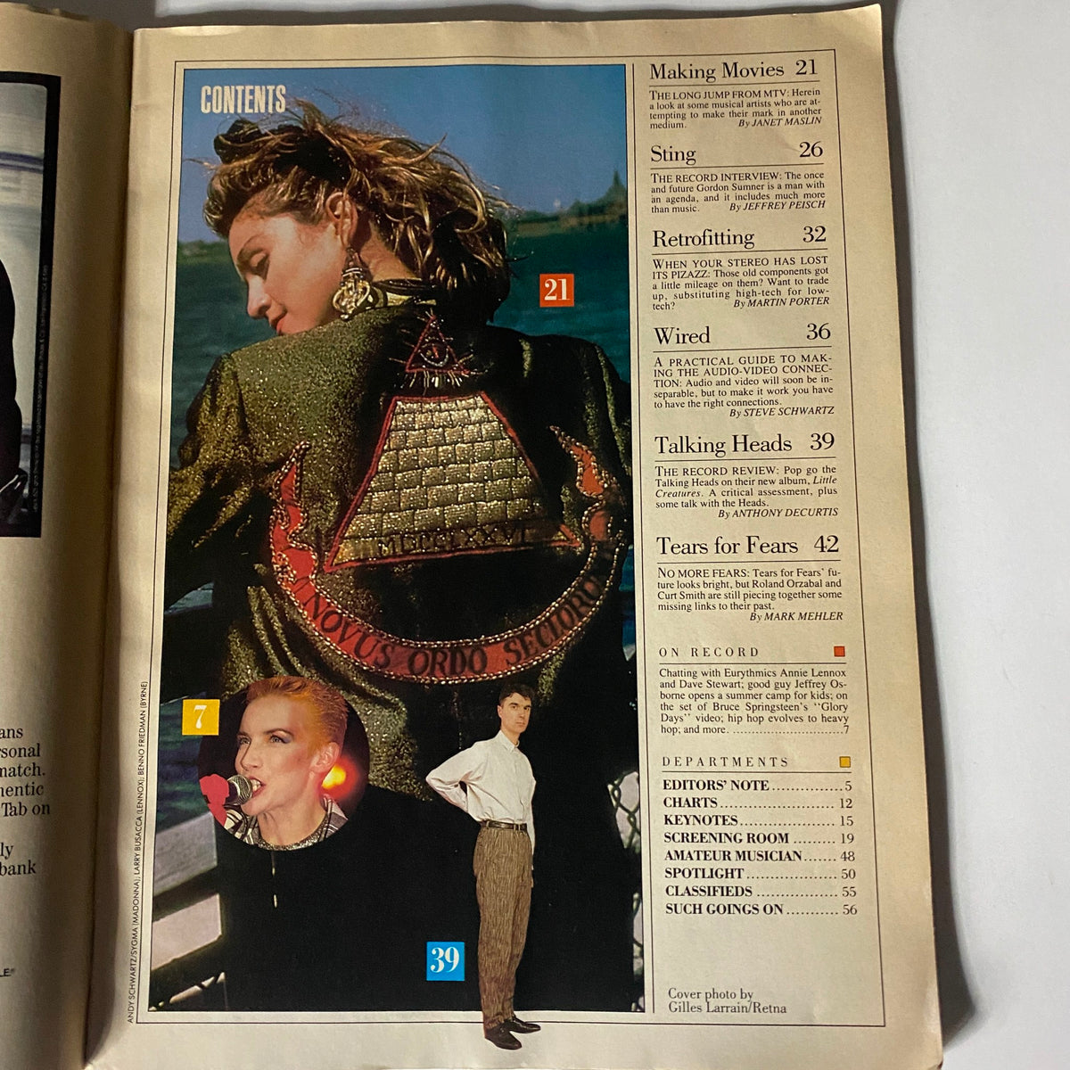 Contents page of Vintage Record Magazine September 1985, highlighting articles including an interview with Sting and features on other iconic artists.