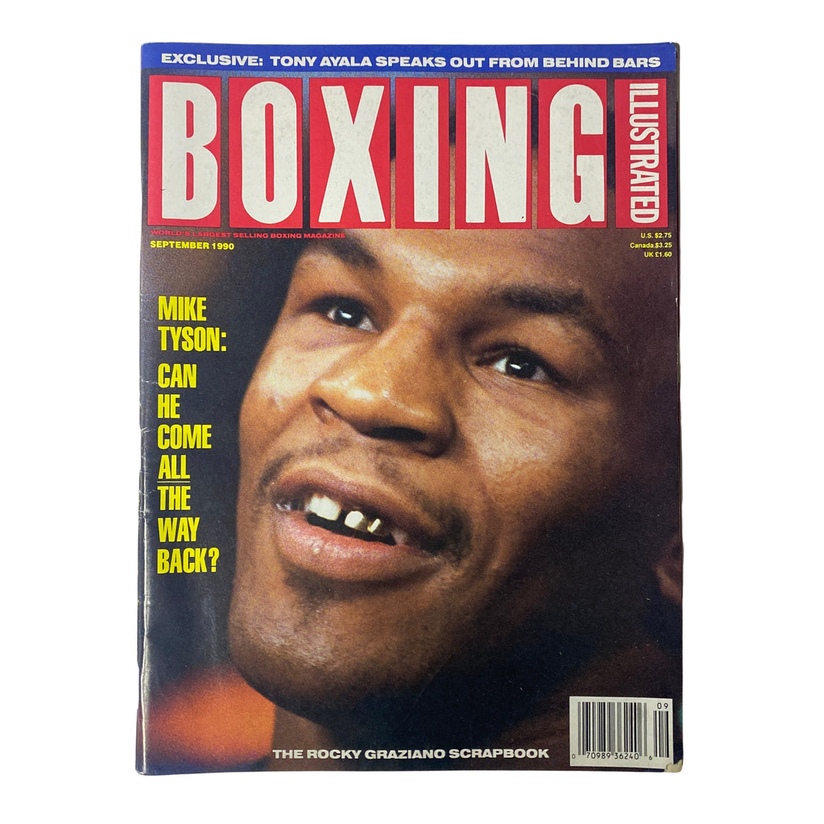 Cover of Boxing Illustrated Magazine from September 1990 featuring Mike Tyson, highlighting the question of his potential comeback after a major defeat.