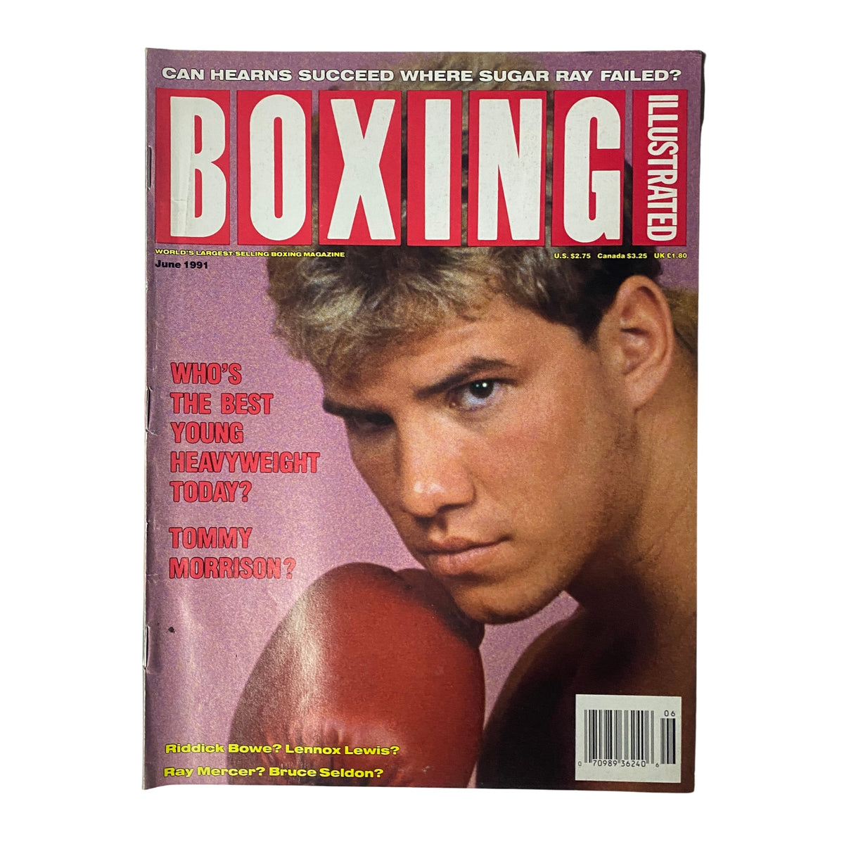 Boxing Illustrated Magazine June 1991 featuring Tommy Morrison on the cover, showcasing the rising heavyweight star with text discussing young heavyweight contenders.