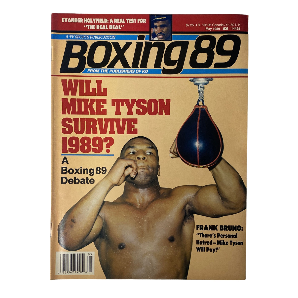 Boxing '89 Magazine May 1989 cover featuring Mike Tyson debating his potential survival as champion, with Frank Bruno's quote on revenge. Collectible magazine from the late 1980s boxing scene.