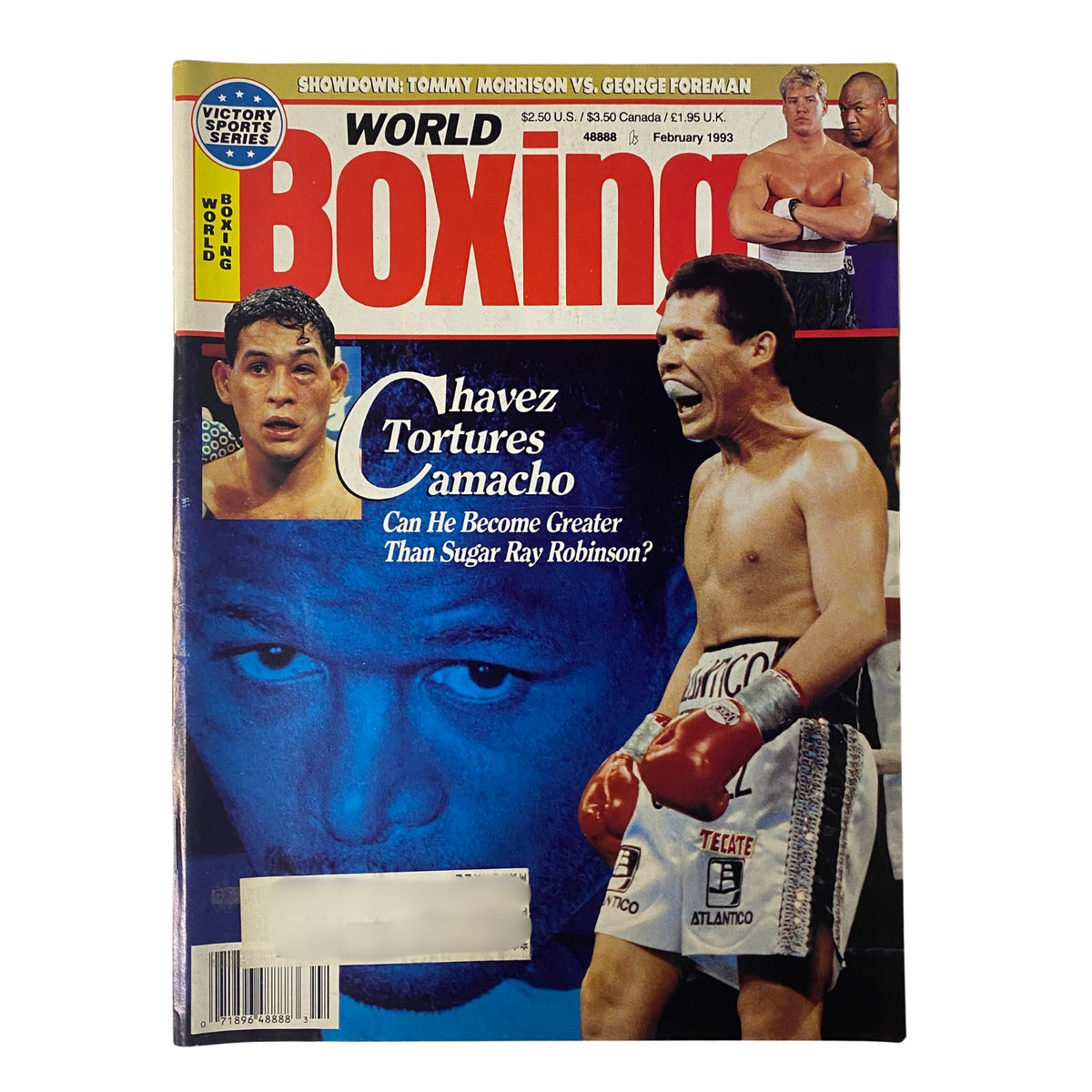 World Boxing Magazine February 1993 featuring Julio César Chávez on the cover, discussing his fight against Hector Camacho and comparing him to other boxing legends.