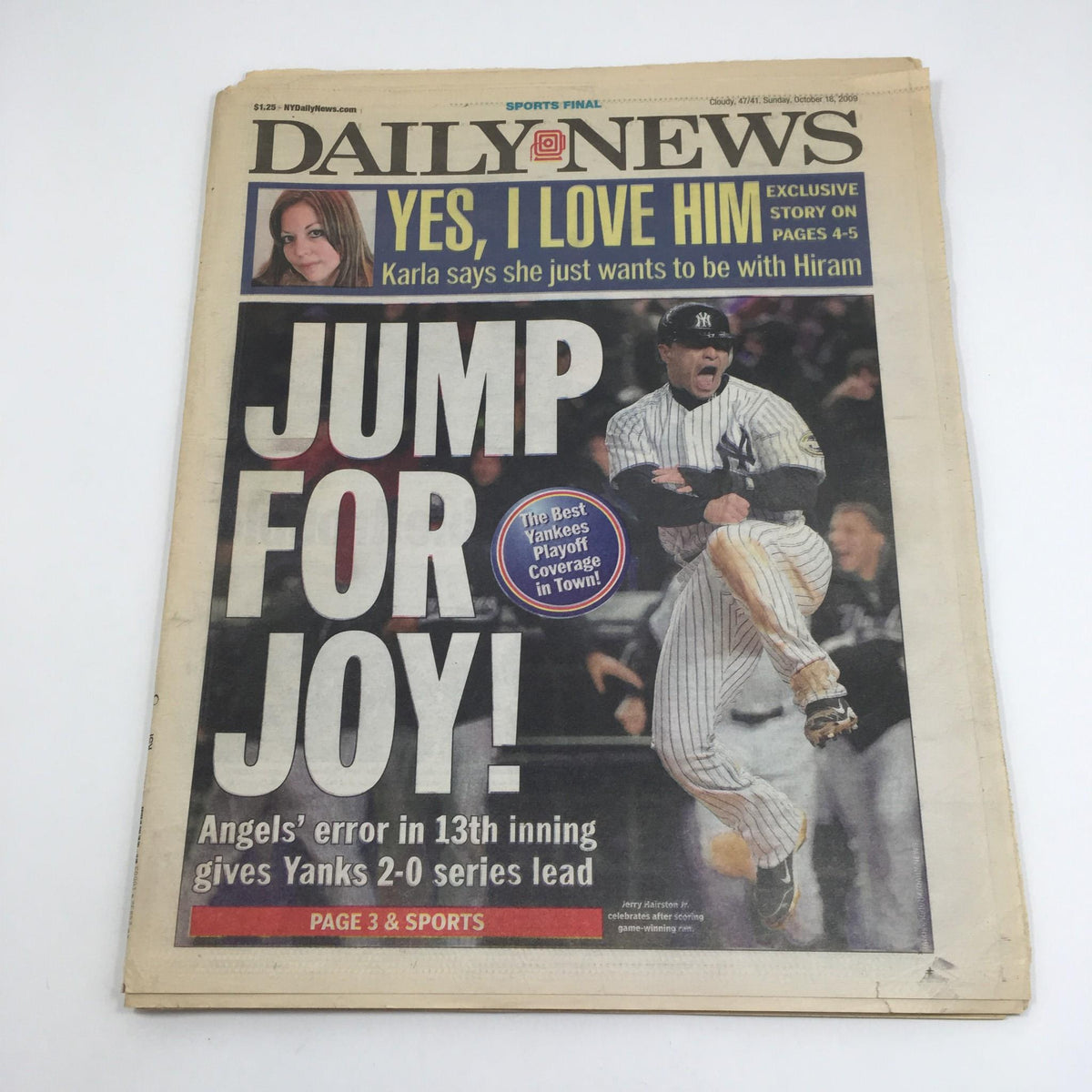 NY Daily News:10/18/09, Angel's Error in 13th Inning Gives Yanks 2-0 Series Lead