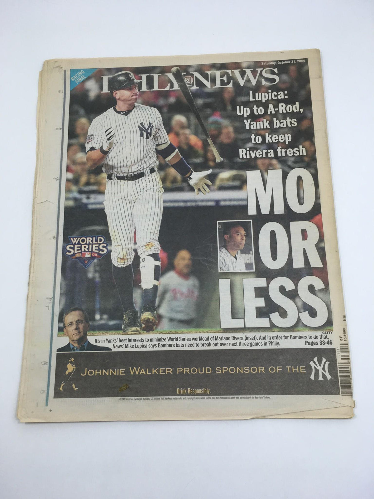Alternative front page of the New York Daily News, featuring a different headline 'More or Less' with a baseball player, related to the October 31, 2009 edition.