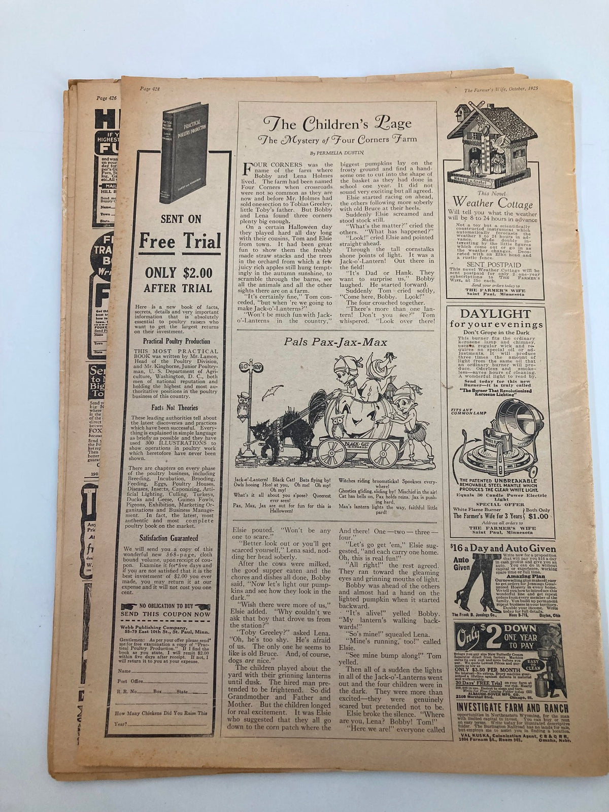Back page of VTG The Farmer's Wife Magazine October 1925, featuring advertisements and content related to farm life, exemplifying the vintage appeal of the publication.
