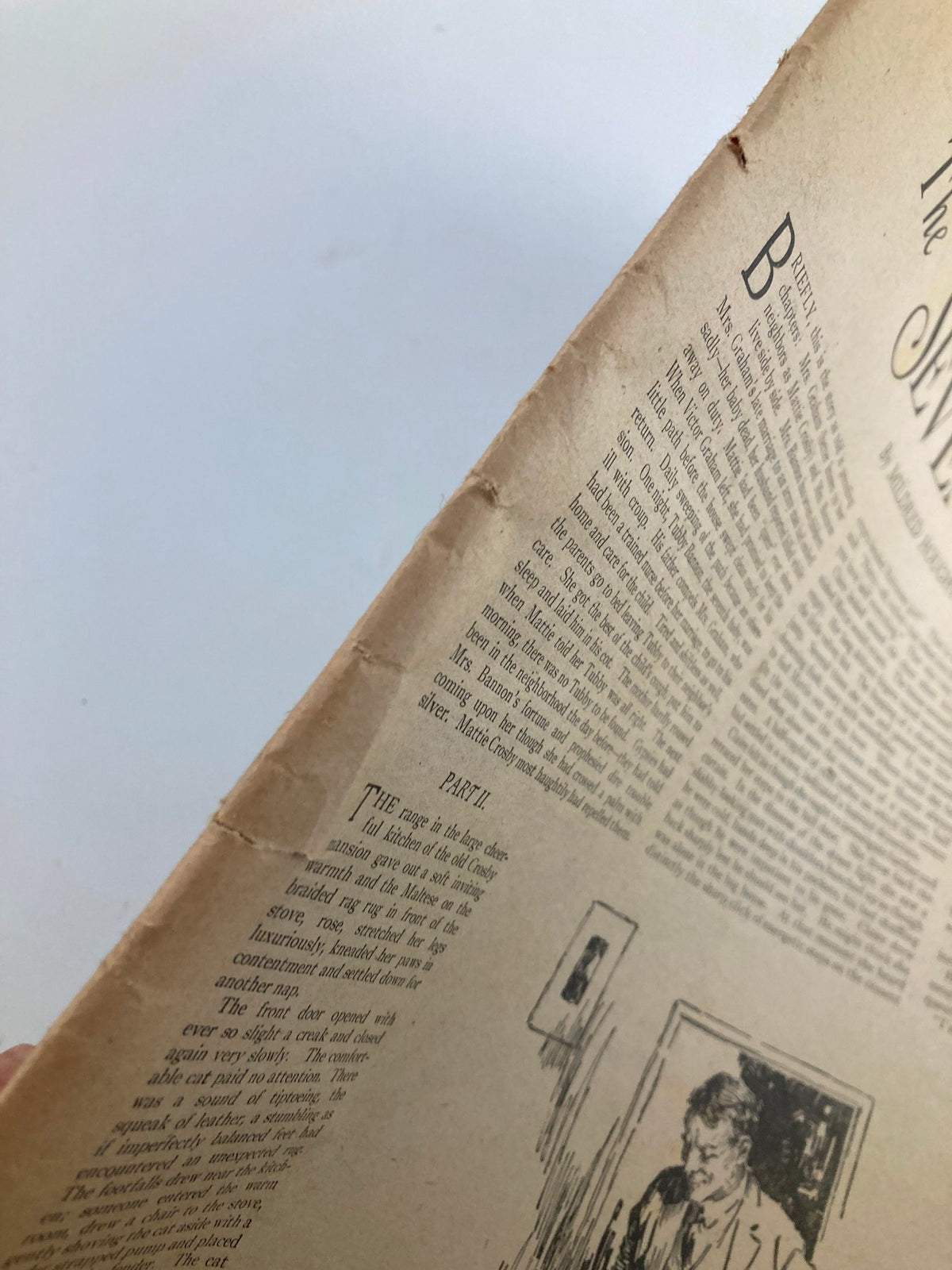 Close-up view of a page from VTG The Farmer's Wife Magazine October 1925, featuring text and illustrations related to rural life and family themes.