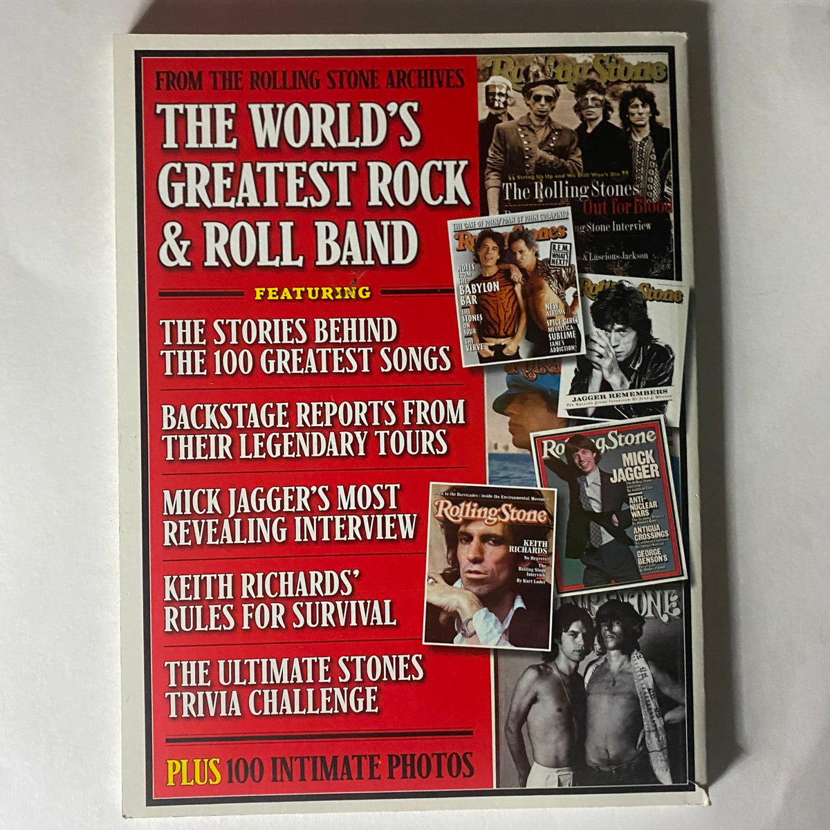A promotional page from the Rolling Stone Magazine September 2013 showcasing The Rolling Stones as the world's greatest rock and roll band, including highlights of their iconic stories.