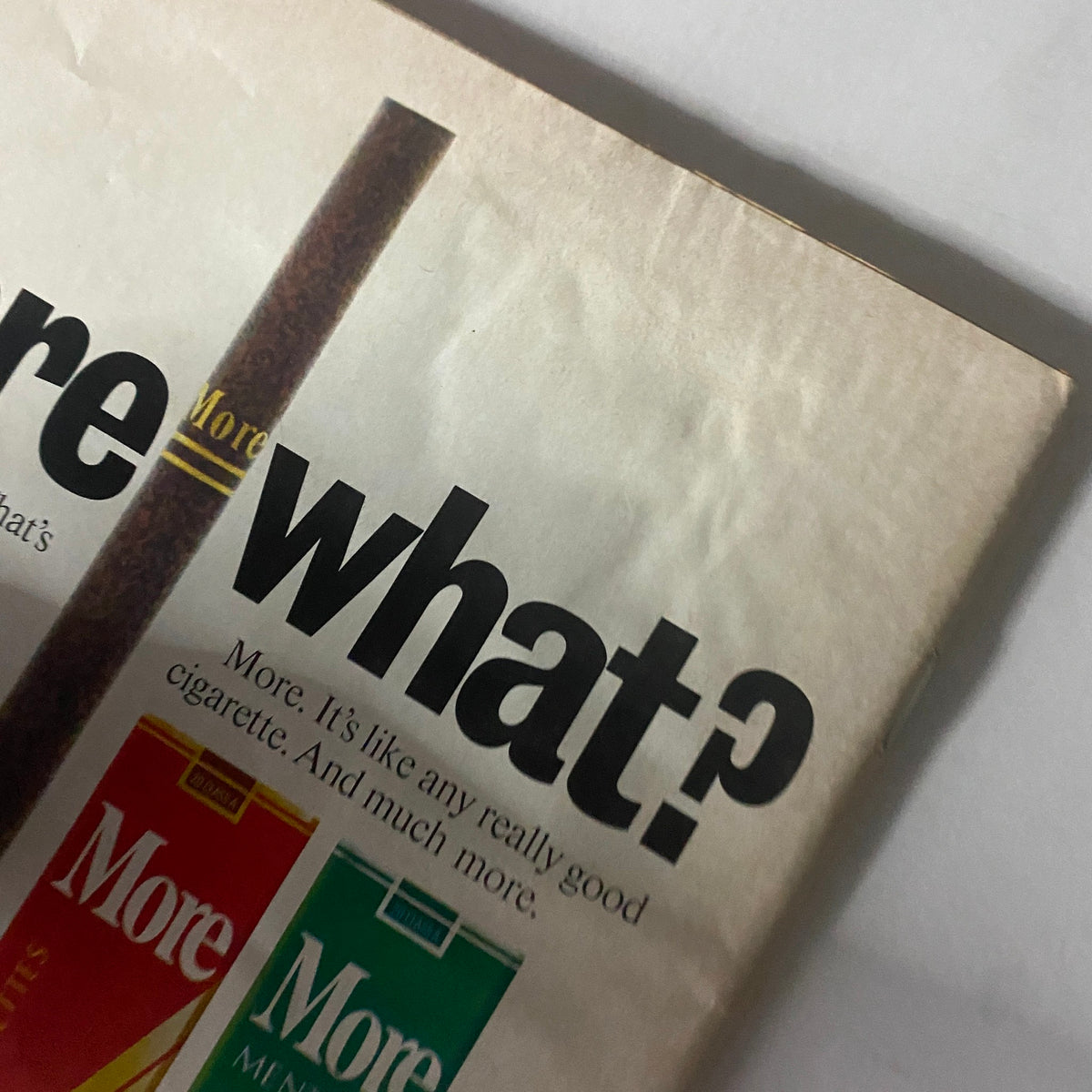 Close-up of back cover advertisement from VTG People Weekly Magazine February 21, 1977 highlighting More cigarette brand.