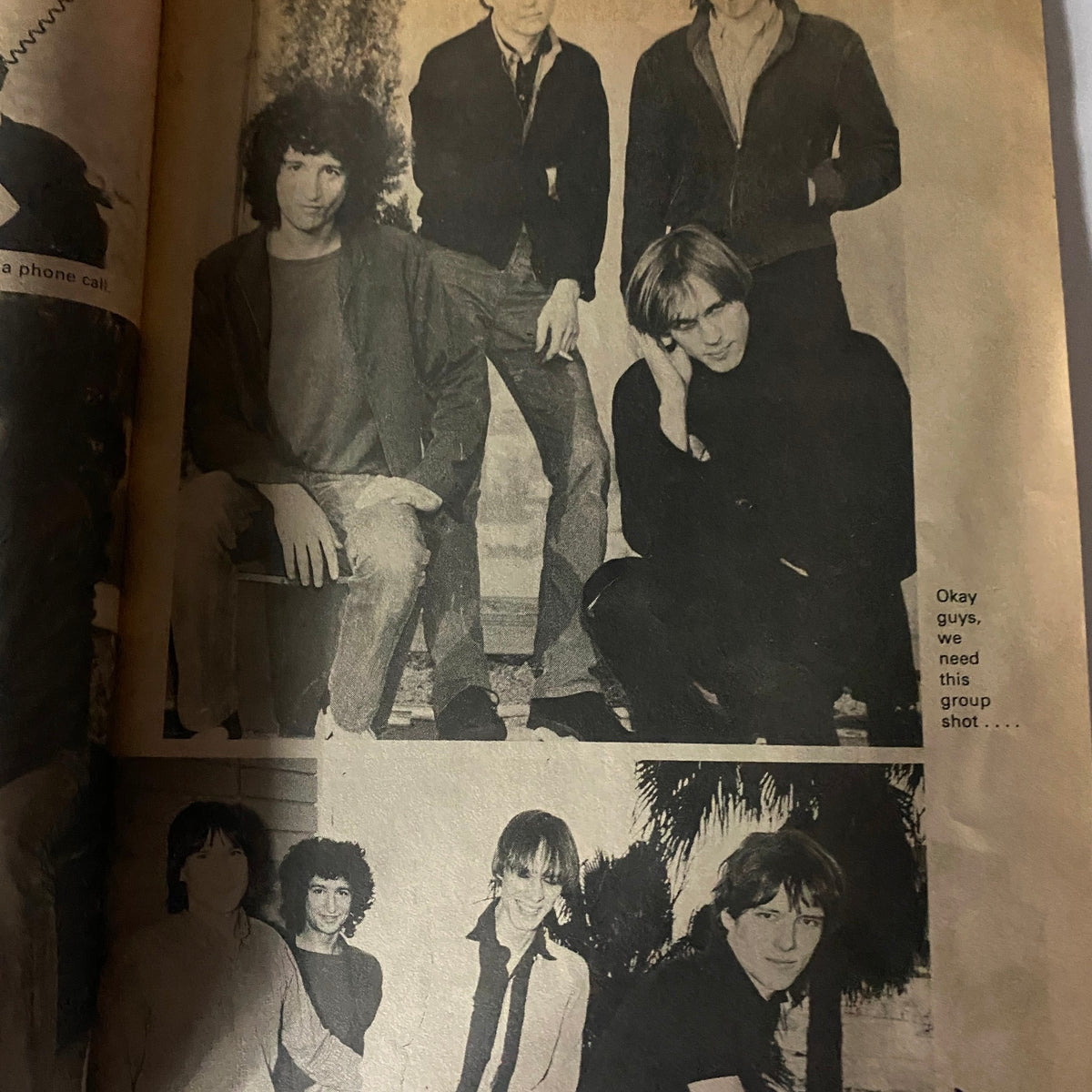 Group photo of musicians featured in Rock Scene Magazine September 1977, capturing the essence of the late 70s rock culture and camaraderie among bands during that era.