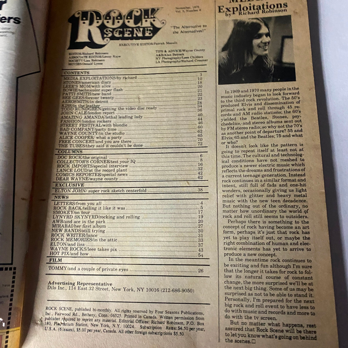 Vintage Rock Scene Magazine November 1975 Aerosmith GD Interior No Label