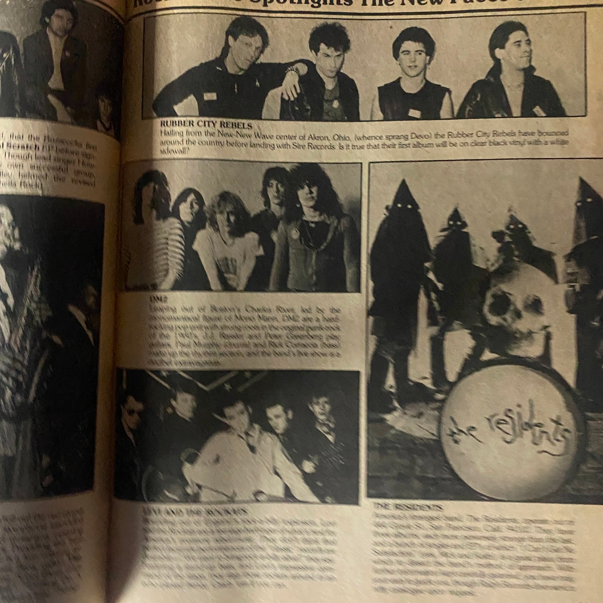 Page from VTG Rock Scene Magazine October 1978 featuring Rubber City Rebels and other musicians. This magazine captures the essence of the late '70s rock scene and features an iconic profile of Bruce Springsteen.