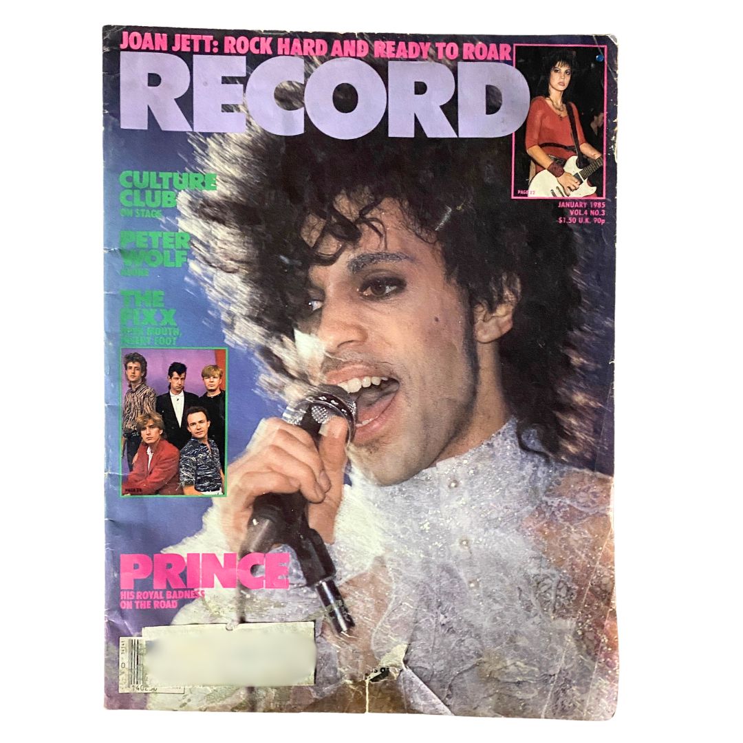 Cover of VTG Record Magazine January 1985 Vol 4 No. 3 featuring Prince, showcasing his iconic performance and artistic style.