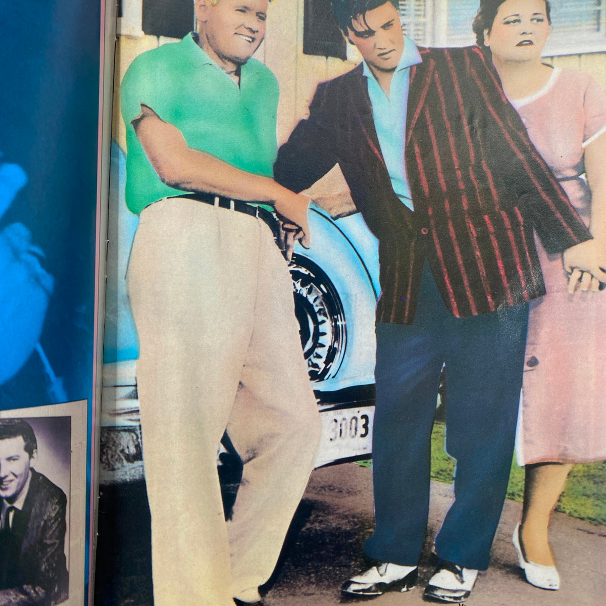 Elvis Lives On Magazine July 1992 showcasing Elvis Presley with friends, capturing a moment of camaraderie and nostalgia.