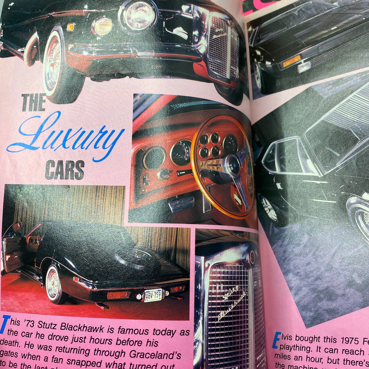 Elvis Lives On Magazine July 1992 featuring luxury cars associated with Elvis Presley, displaying the opulence connected to his lifestyle.