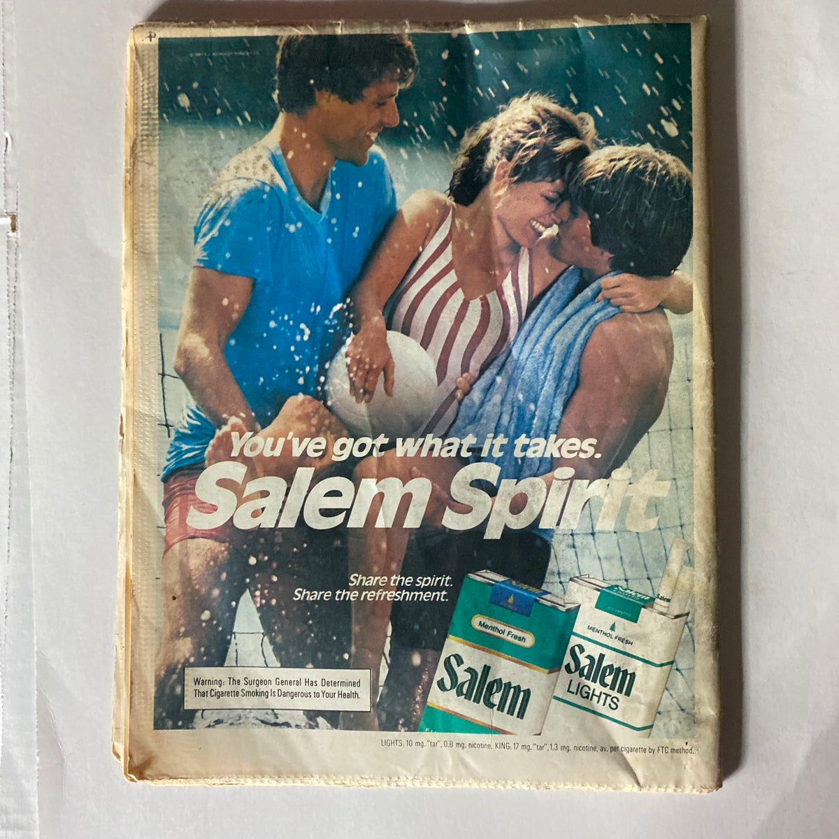 Back cover of the VTG Record Magazine, August 1983, Vol 2 No 10 featuring a vintage advertisement for Salem cigarettes with the tagline 'You've got what it takes'.