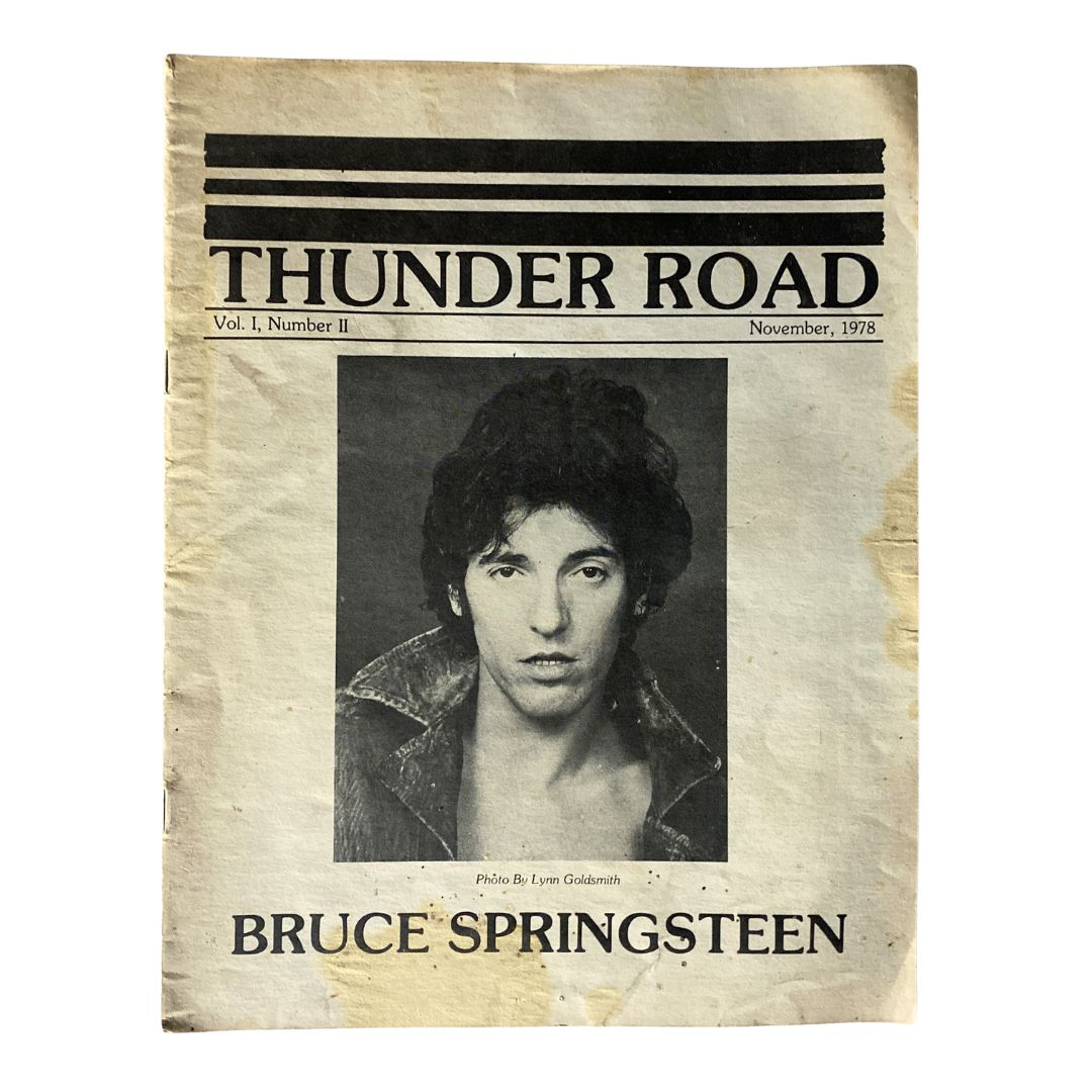 Cover of VTG Thunder Road Magazine November 1978 Vol 1 No 2 featuring Bruce Springsteen in a black and white portrait.