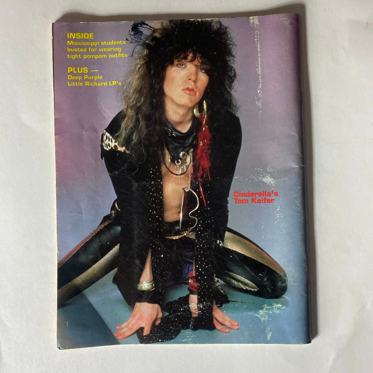 Cover of the VTG Nine-O-One Network Magazine from March 1987 featuring Cinderella's Tom Keifer in a striking pose, highlighting the vibrant fashion and music culture of the 1980s. The cover includes text mentioning Mississippi students and articles about Deep Purple and Little Richard LPs.