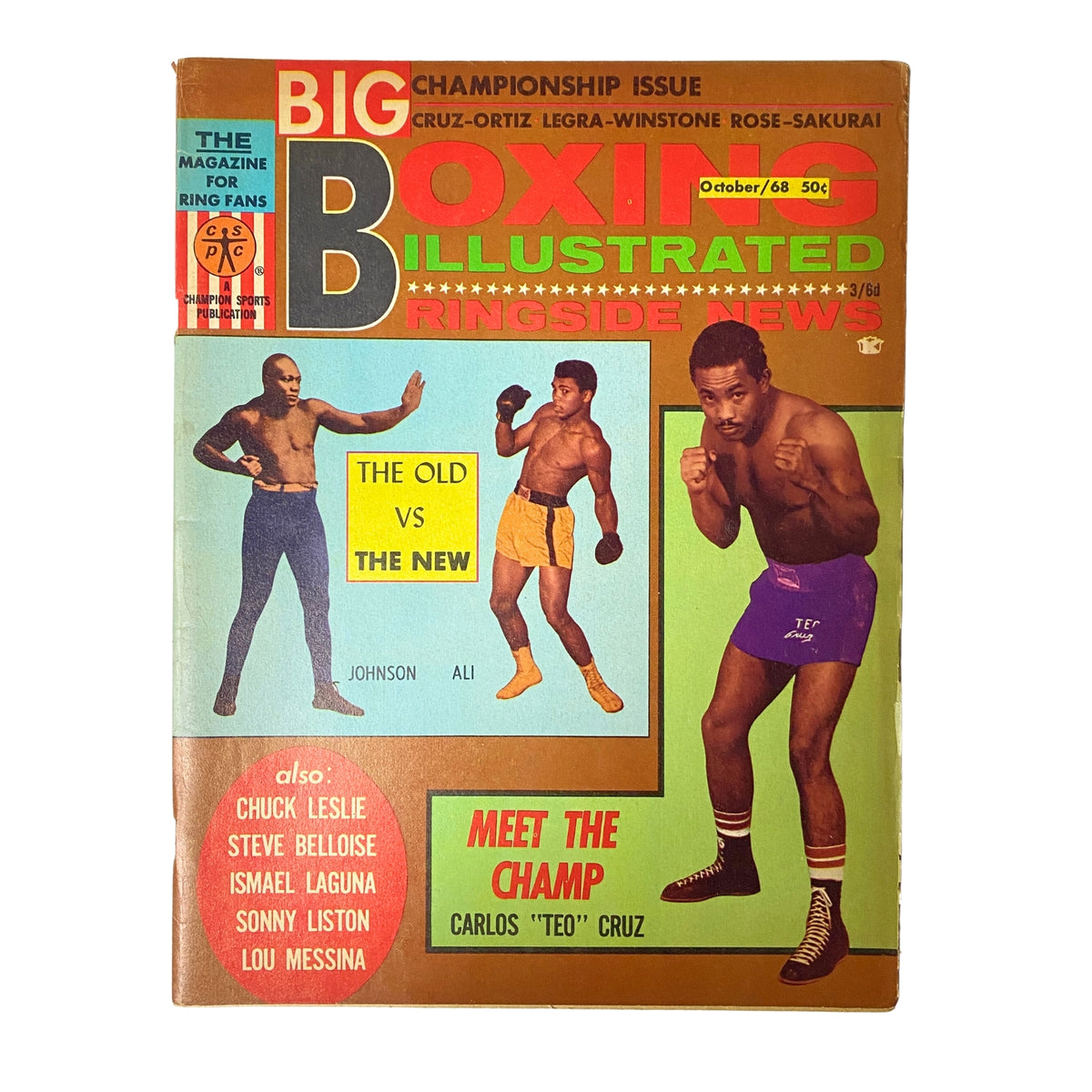 Boxing Illustrated Ringside News October 1968 cover featuring Muhammad Ali and Teo Cruz, showcasing championship action and profiles of boxers.