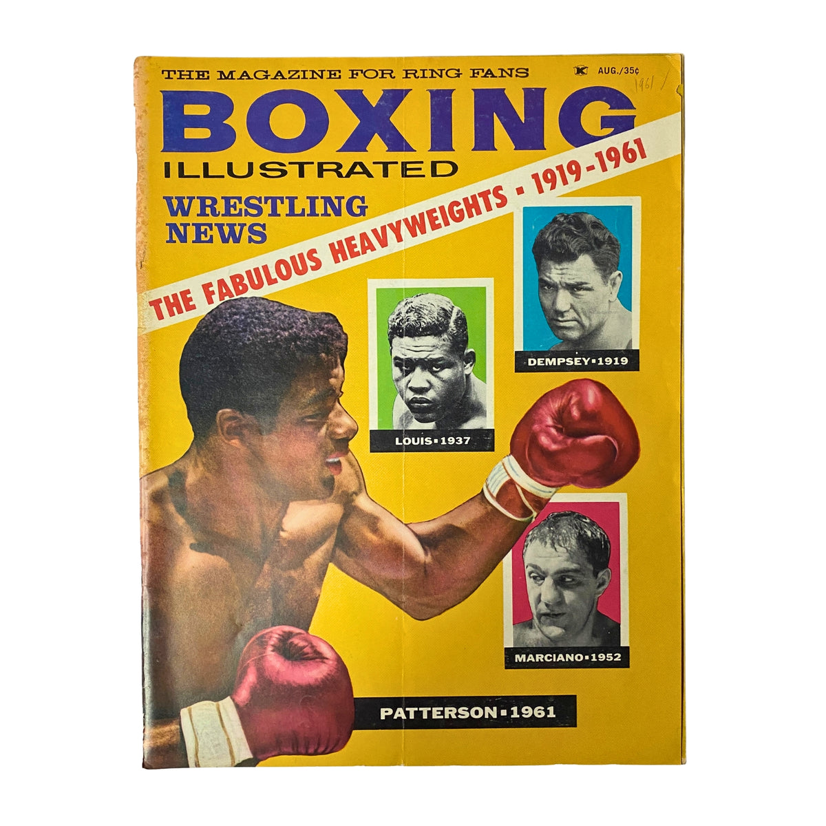 Cover of Boxing Illustrated Magazine August 1961 featuring heavyweight champion Floyd Patterson and a section titled 'The Fabulous Heavyweights: Dempsey to Patterson.'