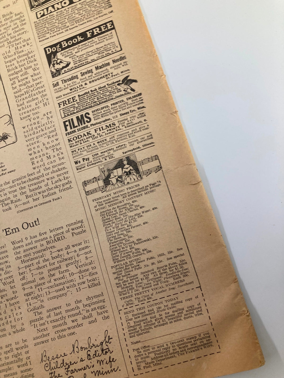 An advertisement page from VTG The Farmer's Wife Magazine February 1925, featuring vintage product advertisements and articles relevant to farming and rural life.
