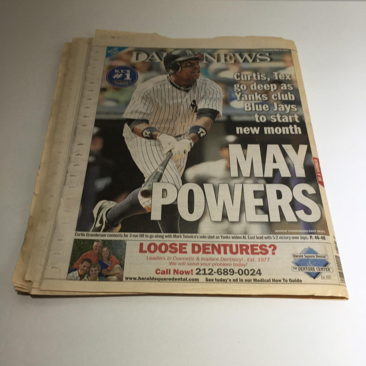 Cover of the NY Daily News, May 2, 2011, featuring the headline 'MAY POWERS' with images and details about sports alongside coverage of significant events.