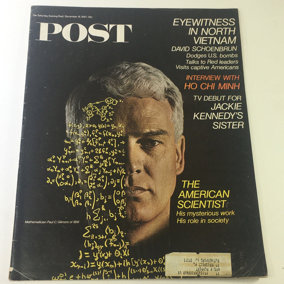 The Saturday Evening Post December 16 1967 cover featuring mathematician Paul C. Gilmore of IBM, showcasing a striking design with equations and bold text.