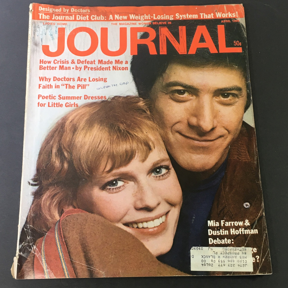 VTG Journal Magazine April 1969 cover featuring Mia Farrow and Dustin Hoffman, showcasing captivating design and historical significance with articles including Richard Nixon.