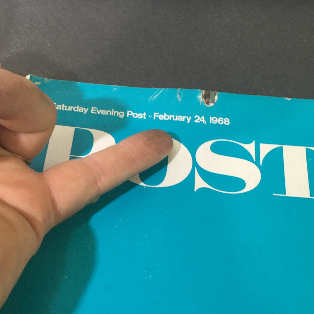 Close-up of the top section of The Saturday Evening Post February 24, 1968, highlighting the publication date.