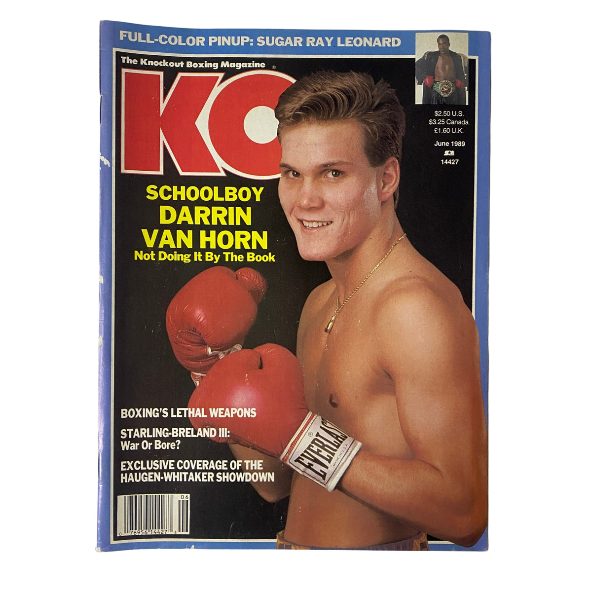 KO Boxing Magazine June 1989 featuring Darrin Van Horn on the cover. The cover highlights Darrin Van Horn's boxing career with a focus on his upbringing and achievements, showcasing him in boxing gloves.