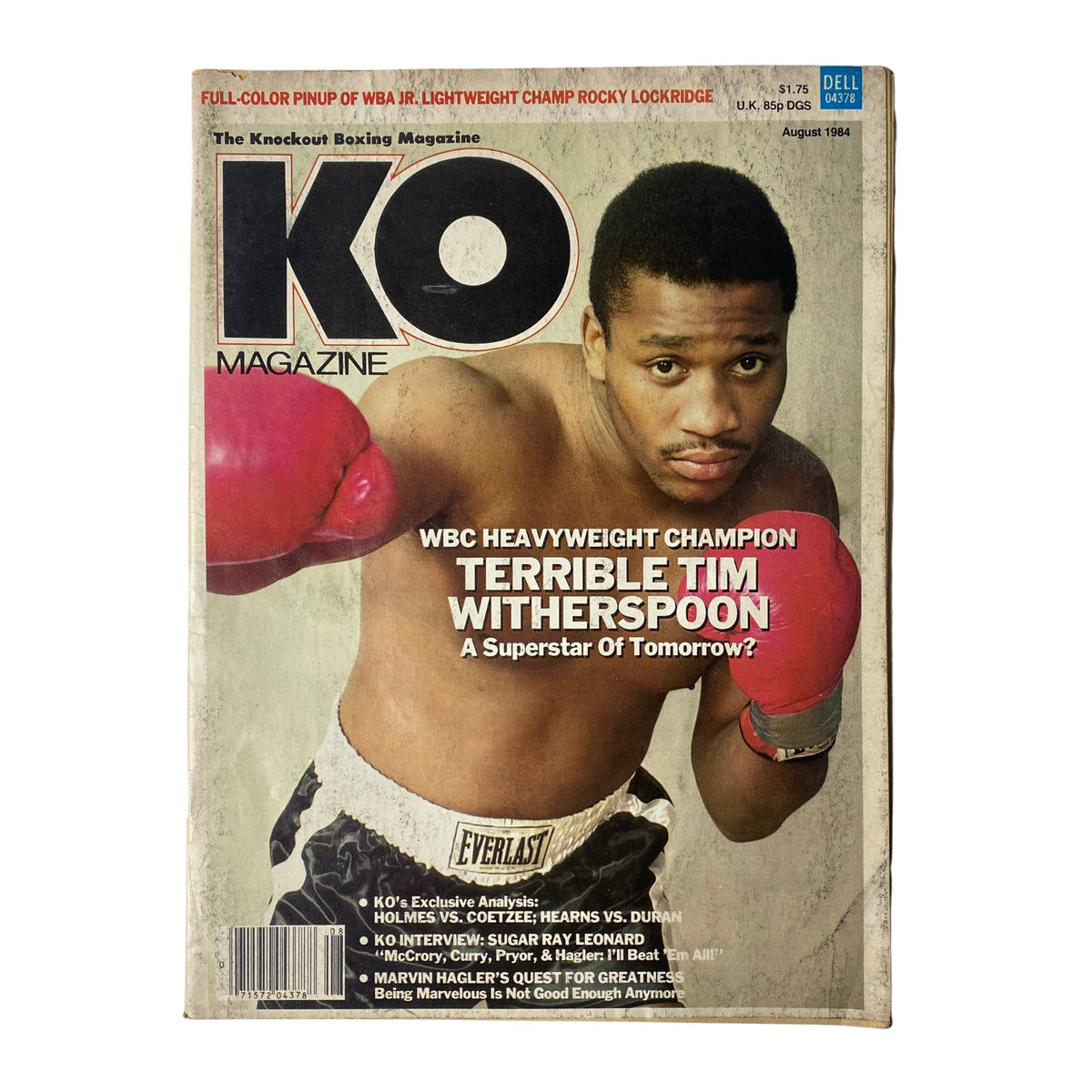 KO Boxing Magazine August 1984 featuring WBC Heavyweight Champion Tim Witherspoon on the cover, titled 'A Superstar of Tomorrow?'.
