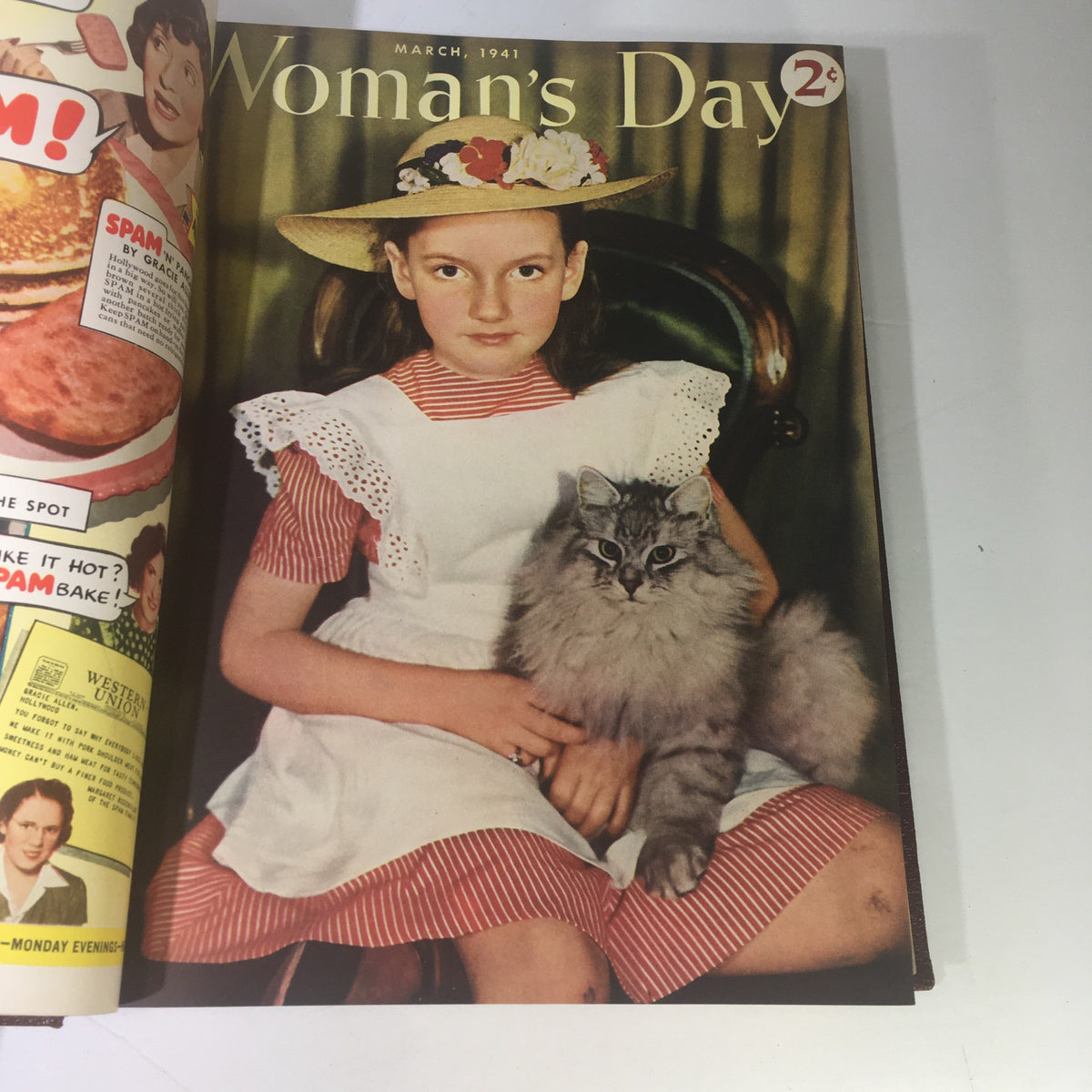 1941 Woman's Day Magazine Compilation featuring the March cover depicting a young girl in a dress with a hat holding a cat.