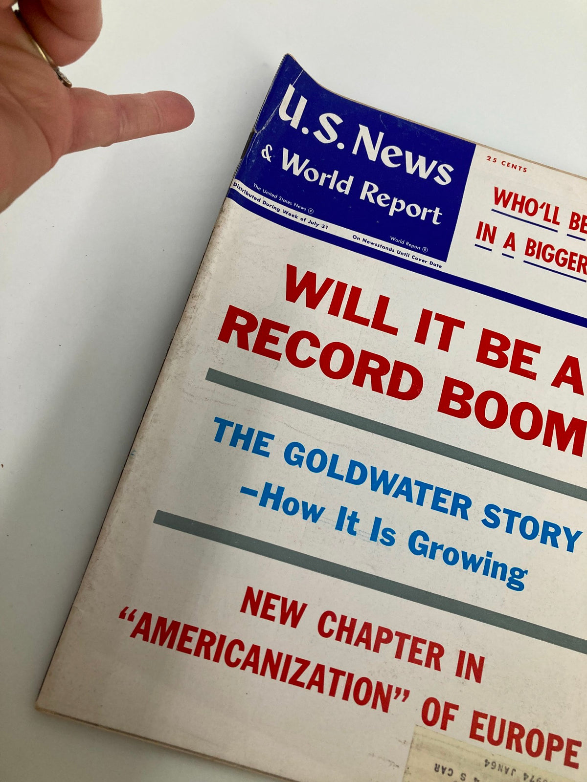 Close-up view of the cover of US News & World Report Magazine August 7 1961, highlighting the title 'Will It Be A Record Boom?' and other featured stories.