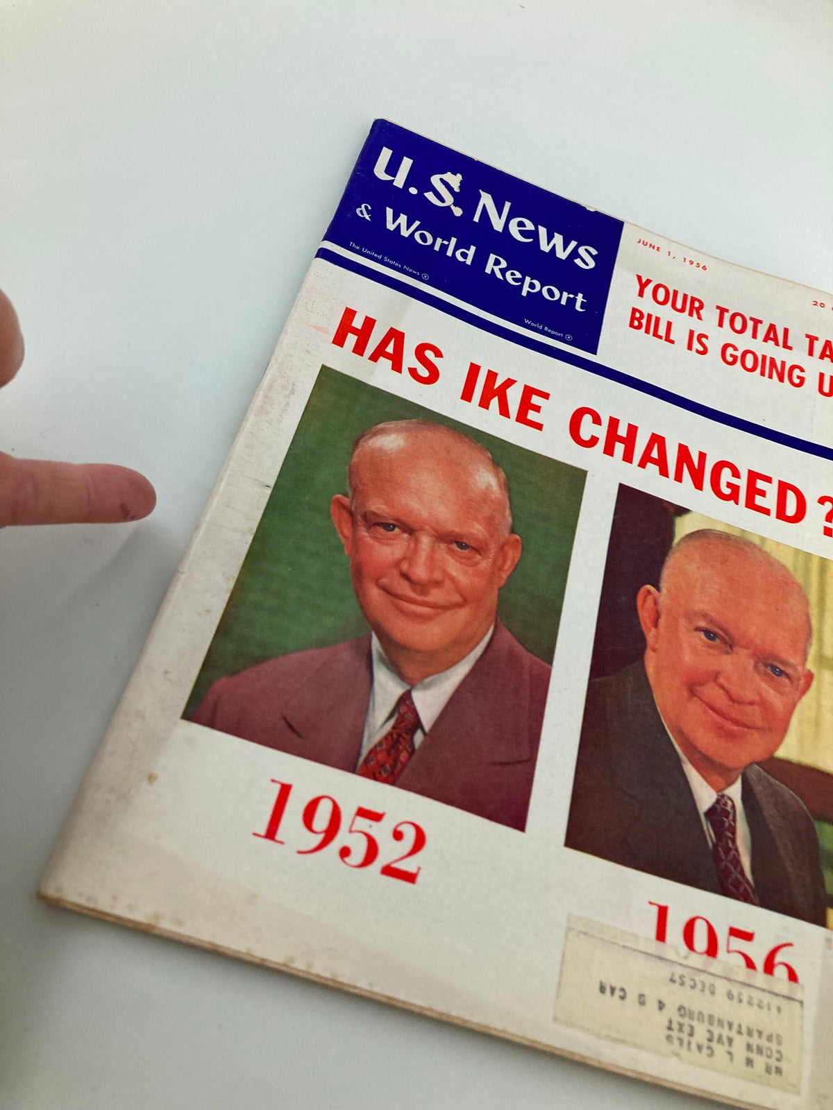 Cover of US News & World Report Magazine from June 1, 1956, featuring the question 'Has Ike Changed?' with images of Dwight Eisenhower from 1952 and 1956, showcasing a significant moment in American political history.