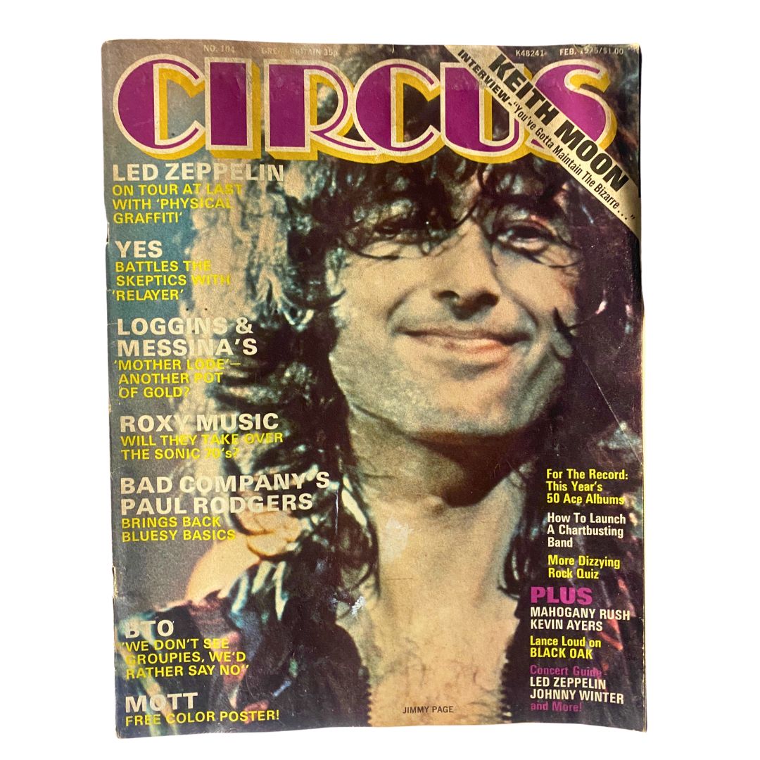 Vintage Circus Magazine February 1975 No. 104 Jimmy Page w Centerfold No Label