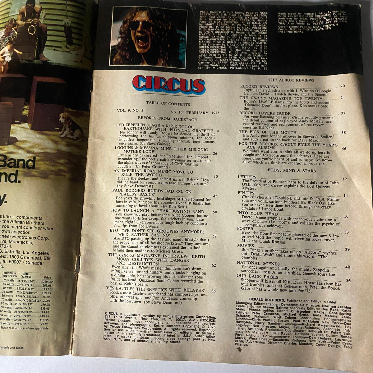 Vintage Circus Magazine February 1975 No. 104 Jimmy Page w Centerfold No Label