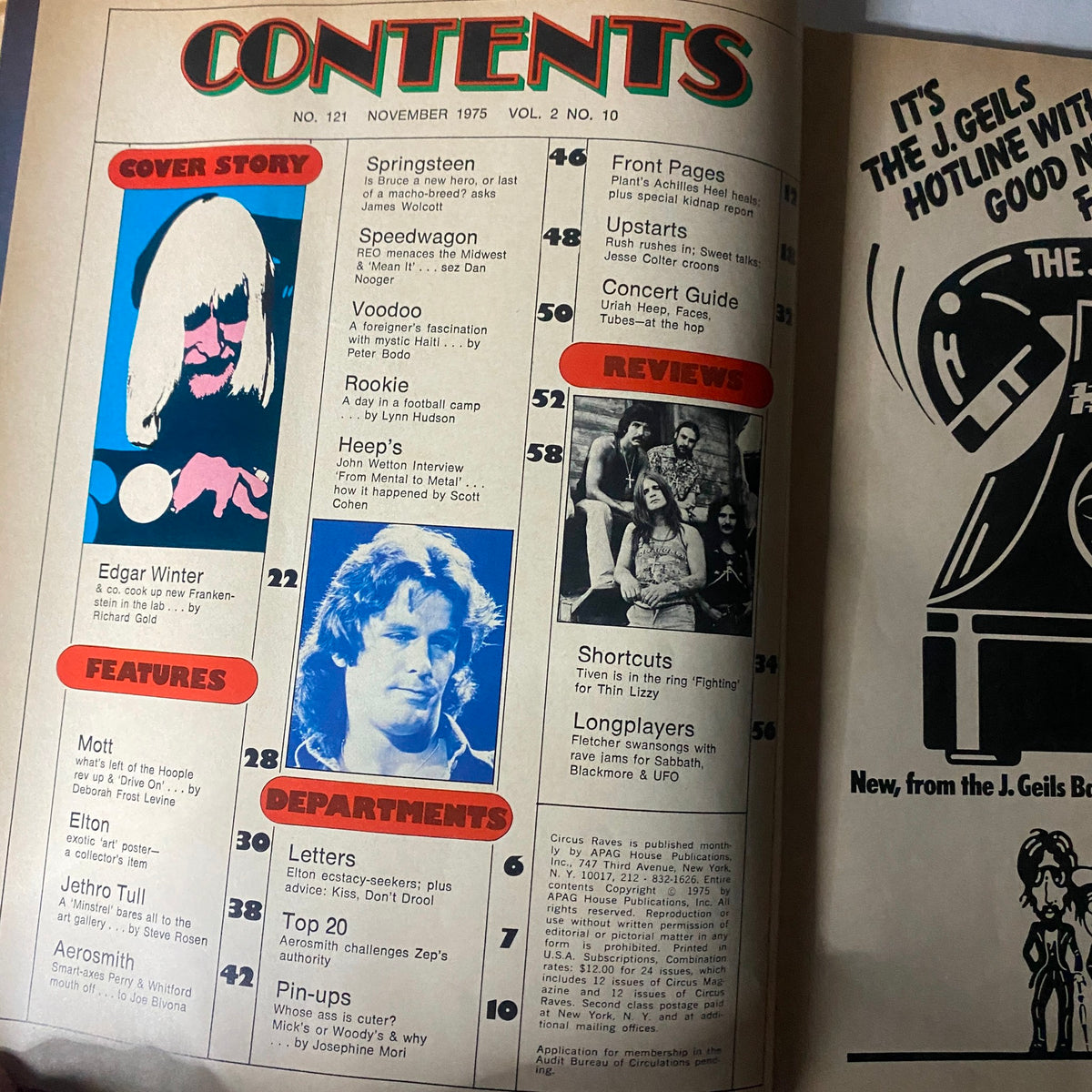 Vintage Circus Raves Magazine November 1975 No. 121 Edgar Winter No Label