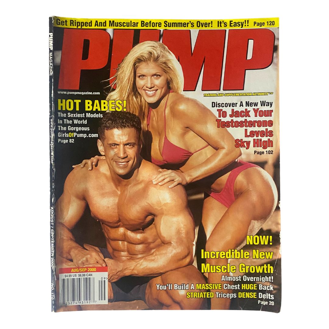 Pump Magazine March August September 2000 featuring a muscular man and a fit woman on the cover, highlighting muscle growth techniques and fitness culture.