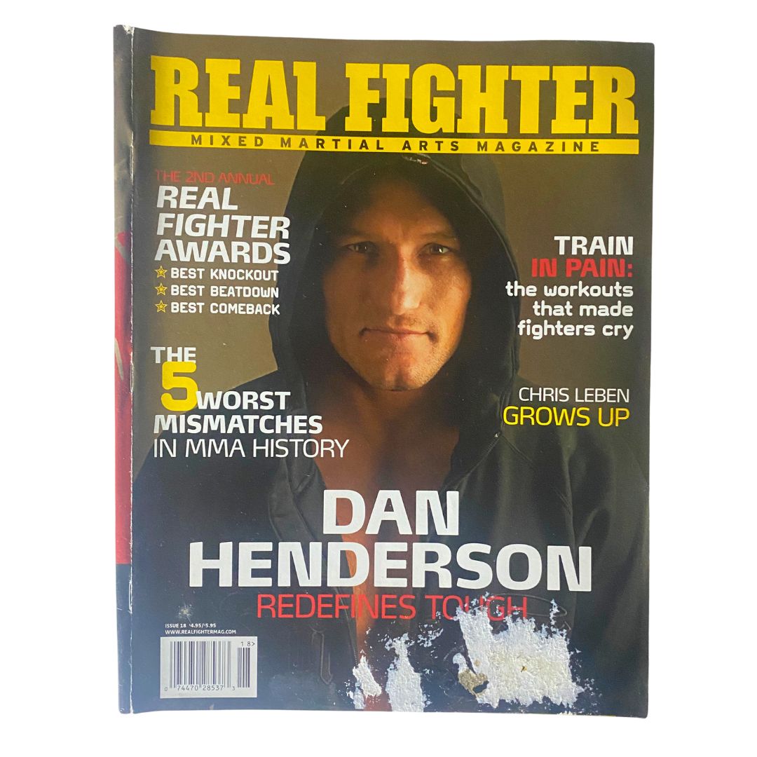Cover of Real Fighter Magazine 2008 Issue 18 featuring Dan Henderson, highlighting the theme 'Redefines Tough' and showcasing MMA content.