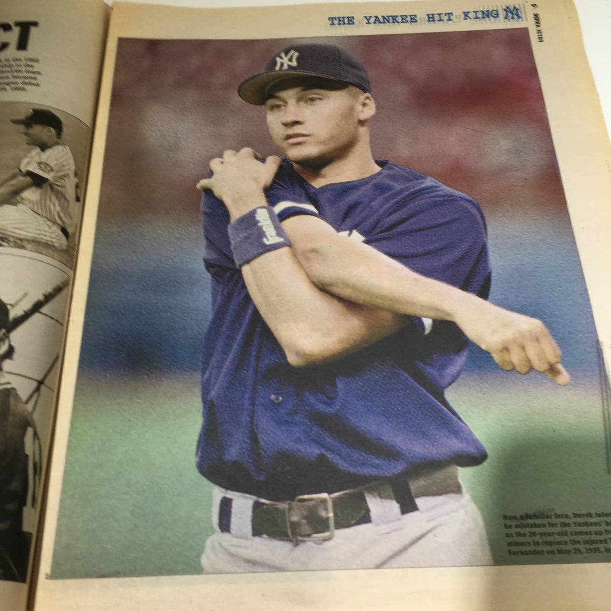 Image of Derek Jeter practicing in a Yankees uniform, from the NY Daily News: Sept 12 2009, emphasizing his dedication during his early years.