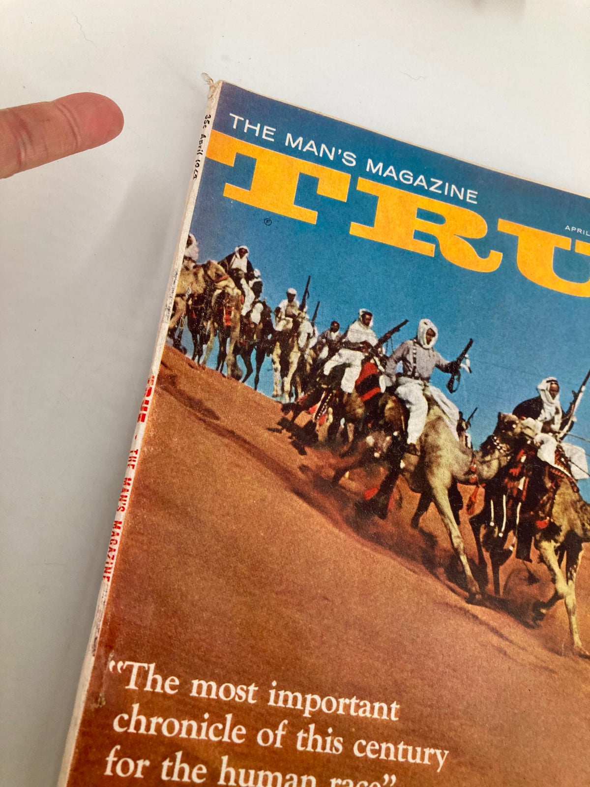 Cover of TRUE The Man's Magazine April 1963 featuring The Wonderful Wallendas, showcasing a vibrant desert scene with camel riders.