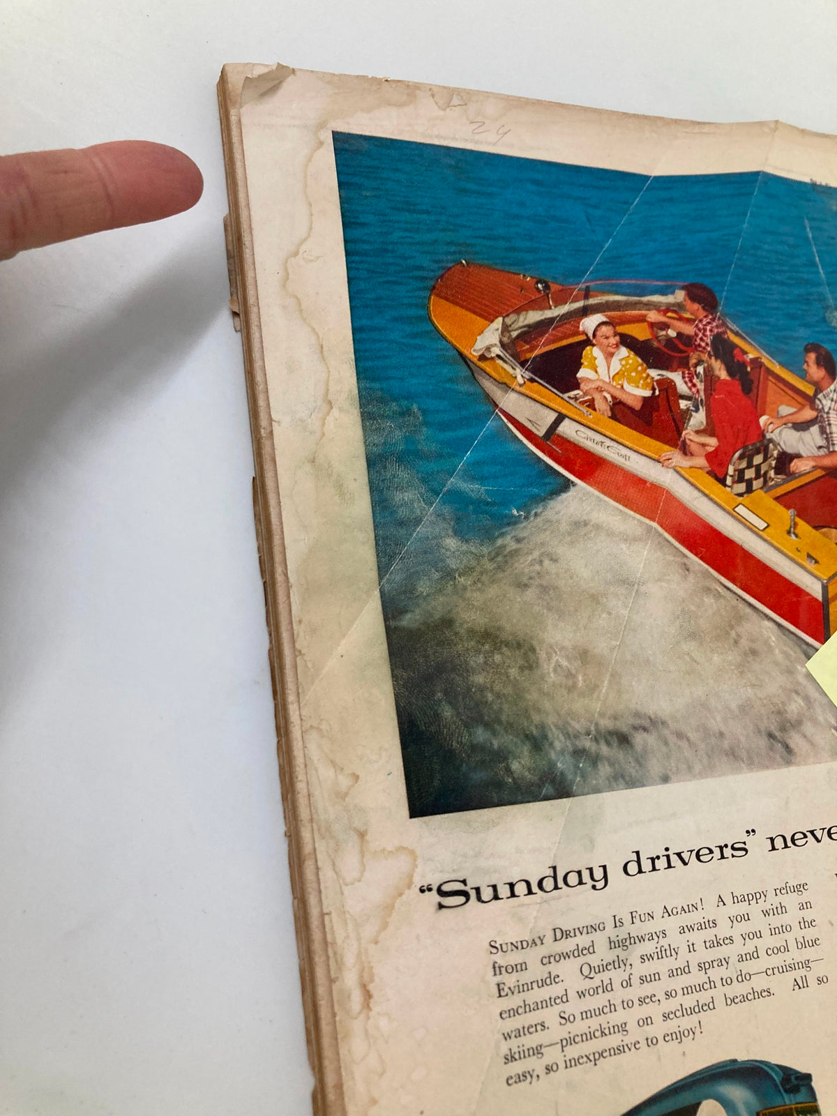True The Man's Magazine April 1957 back cover featuring a colorful vintage boating scene with text promoting the joys of weekend driving and leisure activities.