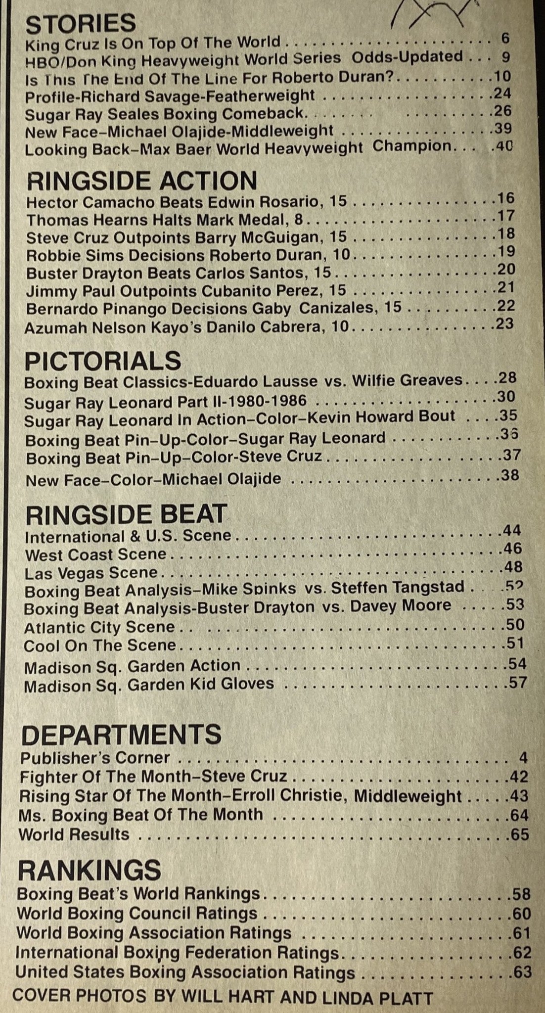 Inside page of Beat Boxing Magazine October 1986 showcasing stories and features, including boxing match results and wrestler profiles. Offers a glimpse into the boxing landscape of the mid-1980s.