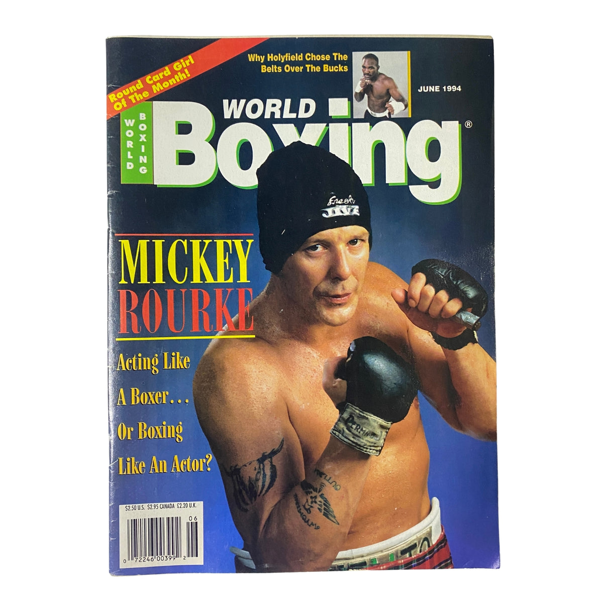 World Boxing Magazine June 1994 featuring Mickey Rourke on the cover, showcasing his boxing pose and highlighting his transition from actor to professional boxer.