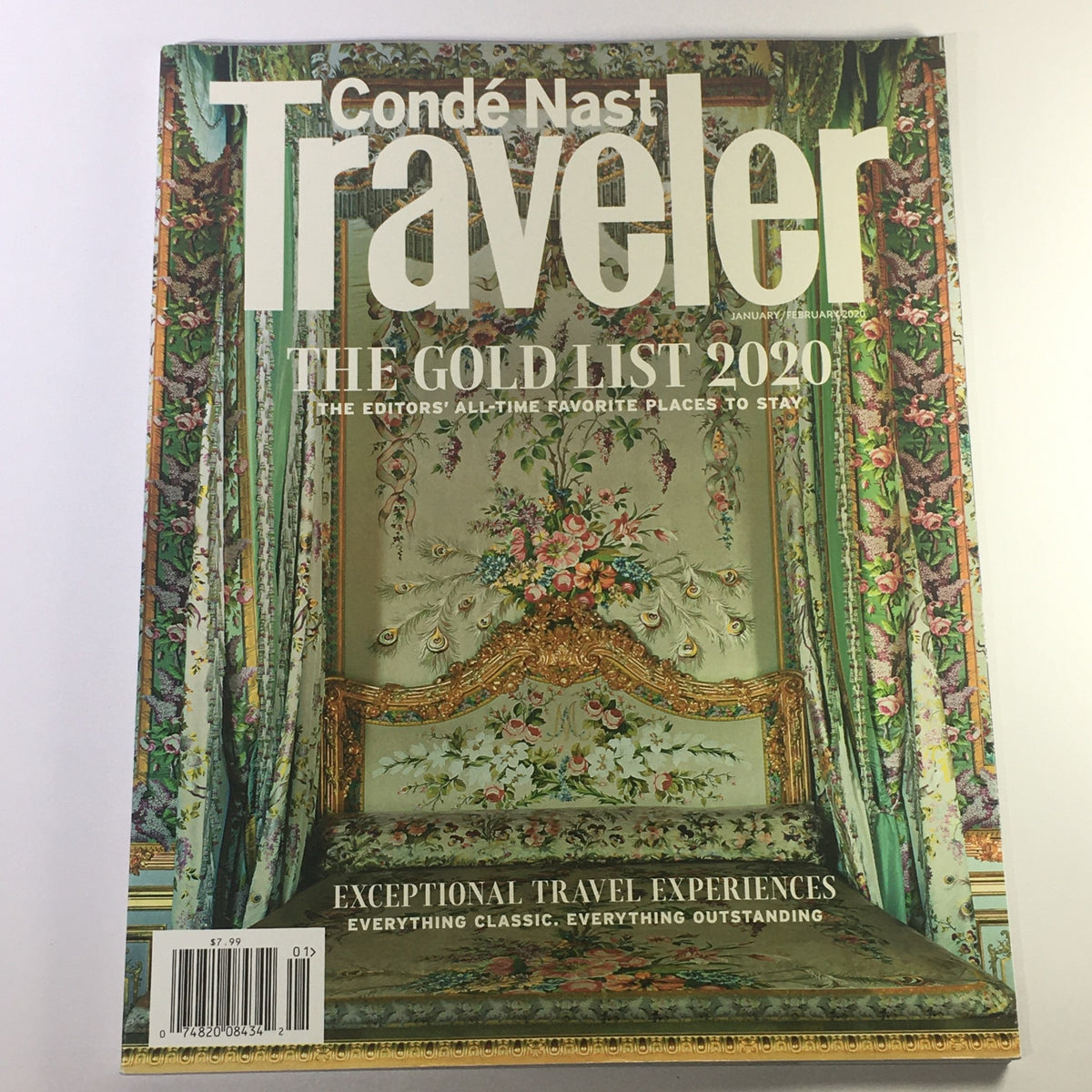 Conde Nast Traveler January February 2020 magazine cover featuring The Gold List 2020, showcasing luxurious travel experiences and elegant floral decor.
