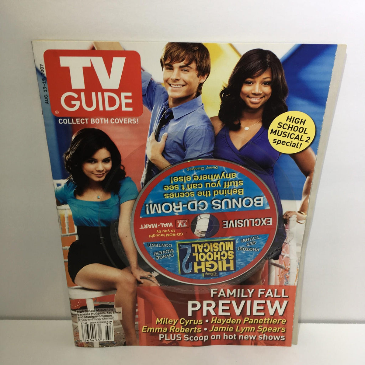 TV Guide cover from Aug 13-19 2007 featuring High School Musical 2 with Vanessa Hudgens, Zac Efron, and Monique Coleman. Family Fall Preview highlighted.