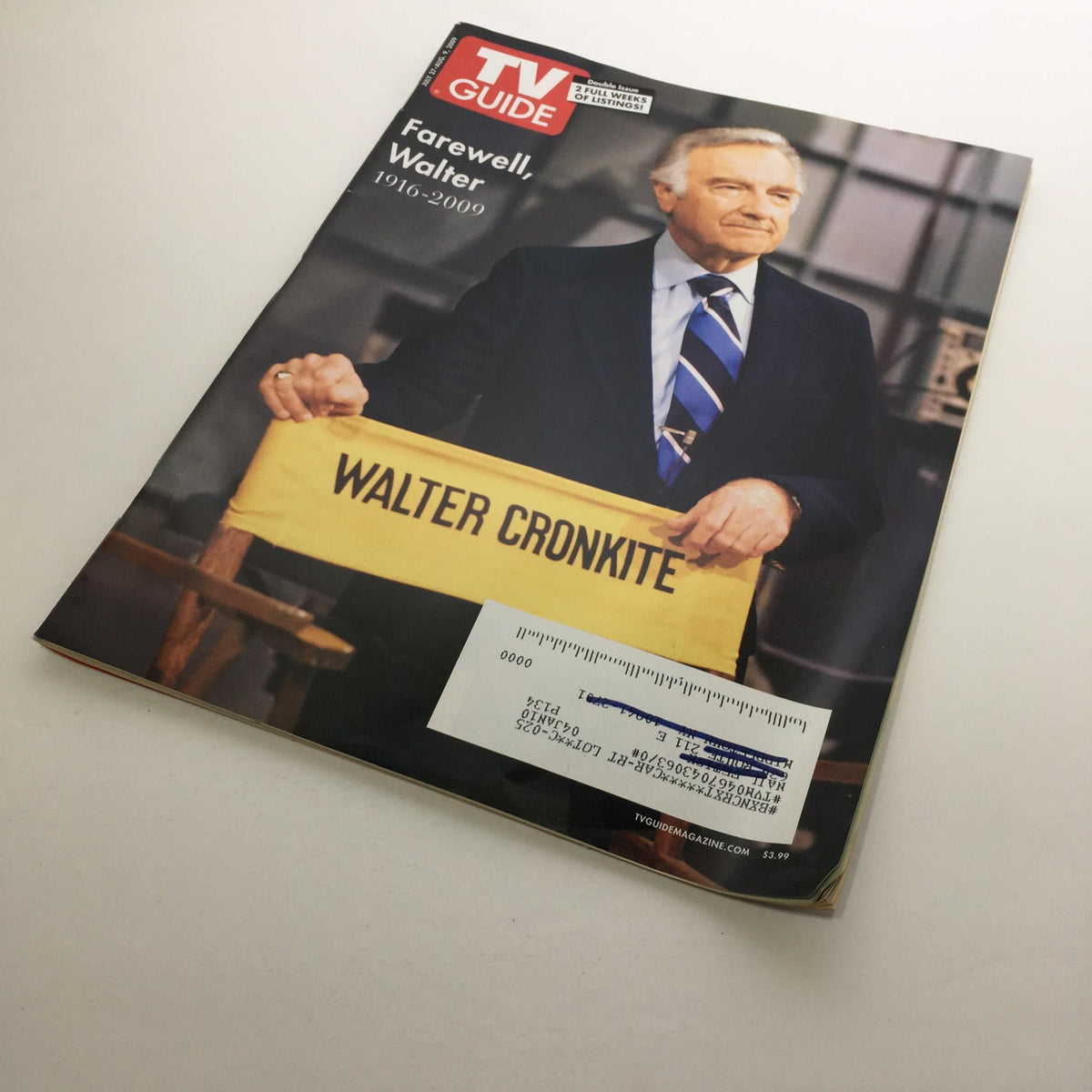 Cover of TV Guide July 27-Aug 9 2009 Double Issue, titled 'Farewell Walter Cronkite 1916-2009', featuring a portrait of Walter Cronkite holding a sign.